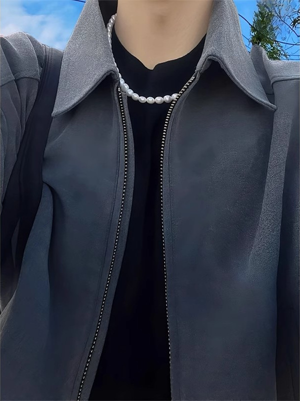 美式复古灰色垫肩行政夹克cleanfit短款外套潮牌高级感正肩飞行服|undefined