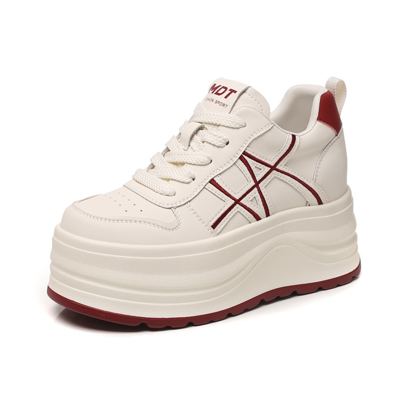 Giày sneaker nữ đế dày tăng chiều cao, phối màu trắng basic, đế bánh mì êm ái — màu sắc