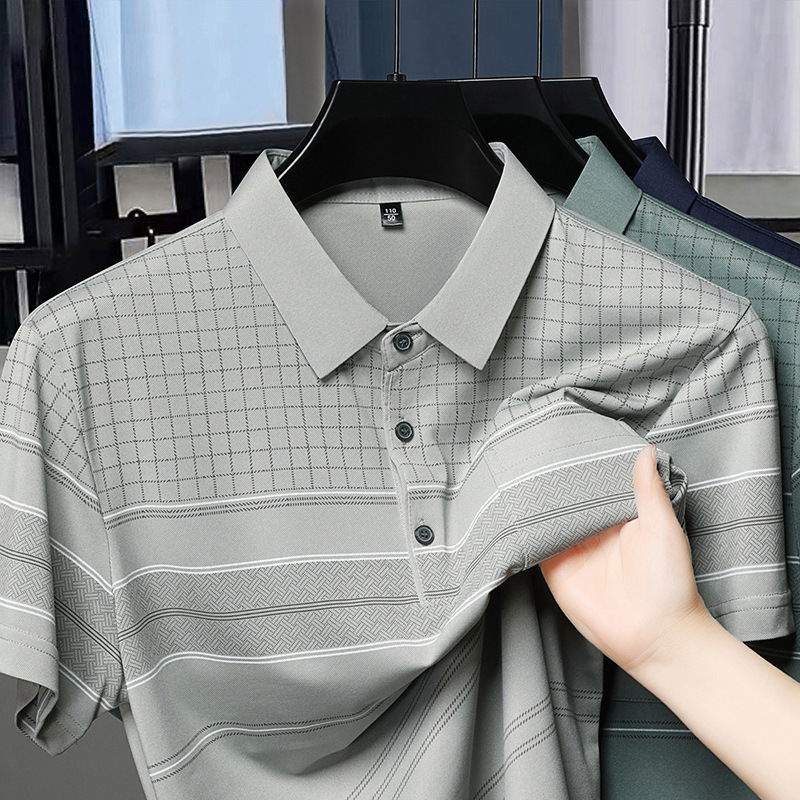 Dad Summer Short-sleeved T-shirt Looser Middle-aged Men's Polo Shirt Top Real Pocket Old People plus size T-shirt