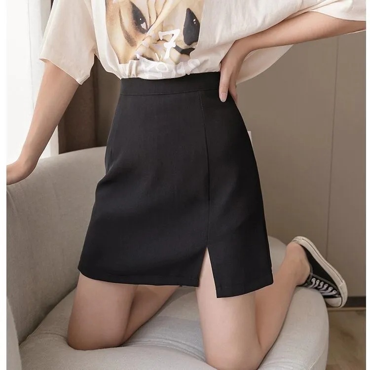 2024 preppy style elegant split hip skirt women's anti-exposure A- line skirt summer high waist slim slimming skirt