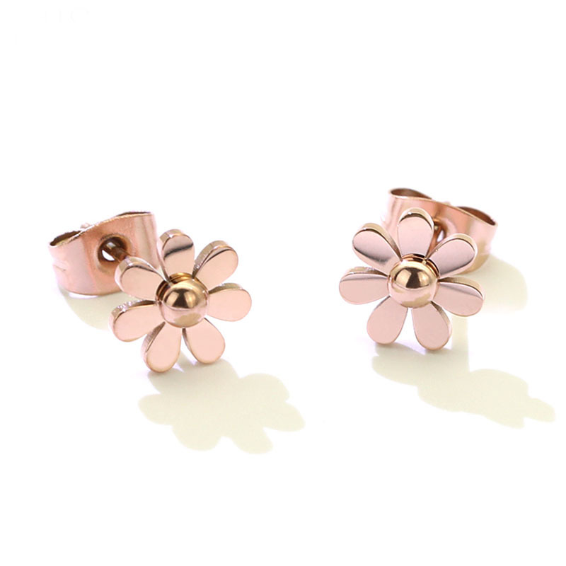 Fashion Letter Flower Titanium Steel Plating Zircon Ear Studs 1 Pair