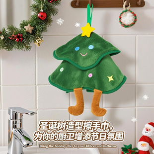 新款珊瑚绒圣诞树毛巾洗手布 挂式圣诞手帕擦手巾厨房儿童擦手巾-阿里巴巴