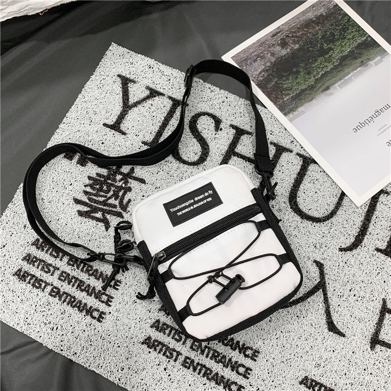 67g Weight Zipper Closure Type Single Shoulder Strap Strap Type Crossbody Bag Bags Type Nylon Material Letter Pattern Streetwear Style Square Shape Khaki, Light Grey, White, Black Color Small Size Small Nylon Letter Streetwear Square Zipper Crossbody Bag 73