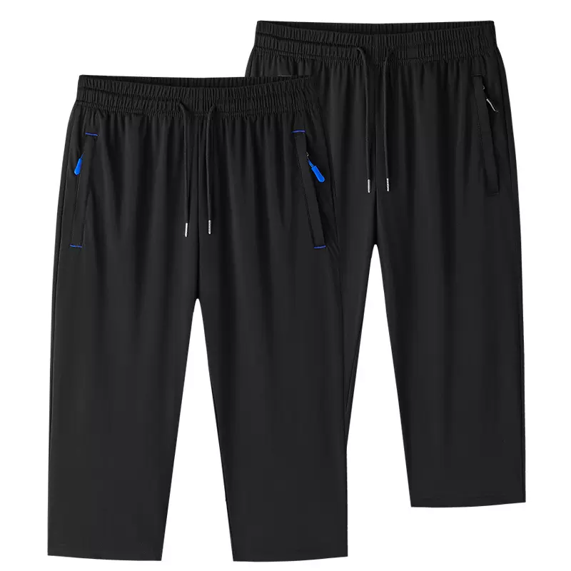 冰丝裤男夏季薄款七分裤男高弹速干裤子男宽松大码运动中裤男直筒