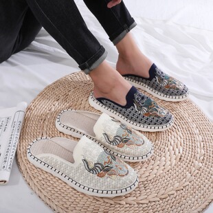 Chinese Style Men's Embroidered Injection Molded Soft Sole Breathable Embroidered Cow Head Men's Cloth Shoes