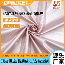 430T斜纹涤丝纺油面轧光柔软保暖童装女装轻薄款羽绒服面料