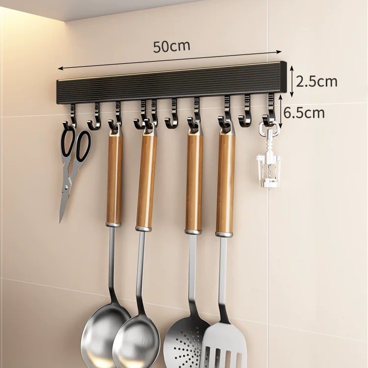 Gancho de cocina sin perforaciones varilla colgante de pared cuchara pala Almacenamiento en rack Almacenamiento de pared fila móvil gancho espacio de aluminio
