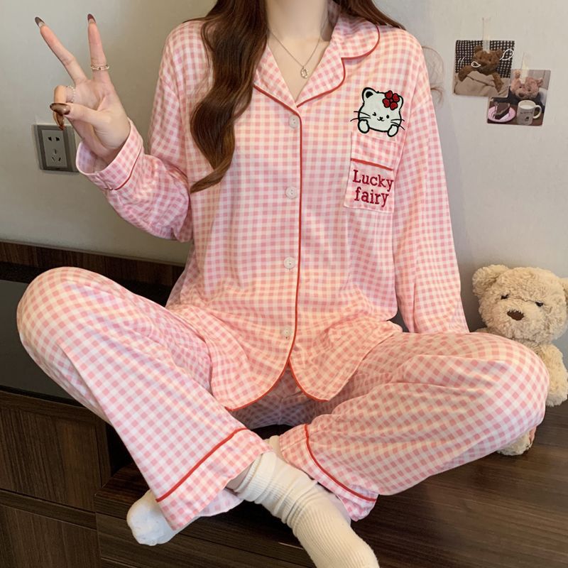 Al por mayor transfronterizo nuevo primavera y otoño pantalones de manga larga pijamas cardigans con ropa casualizada de algodón de dibujos animados