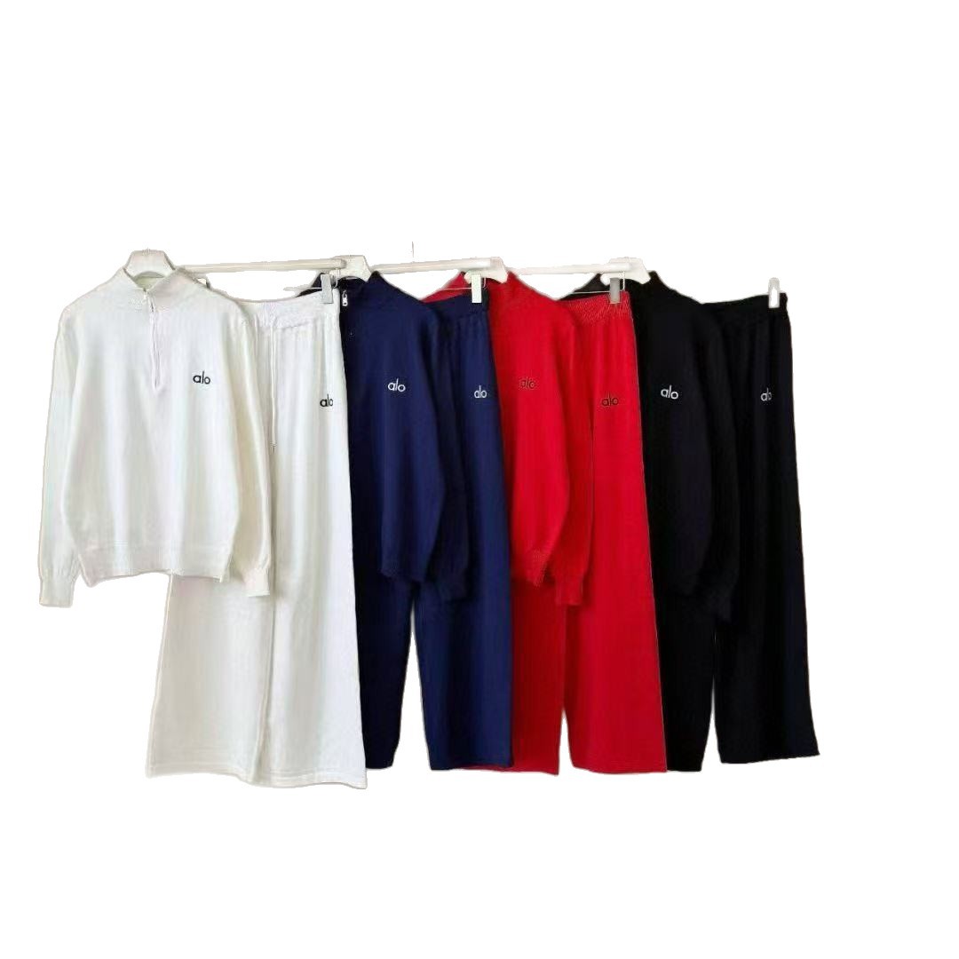 貿易ファッションカジュアルニットスーツ秋冬スタイル2025ツーピーススポーツスーツ新しいスタンドカラージッパー