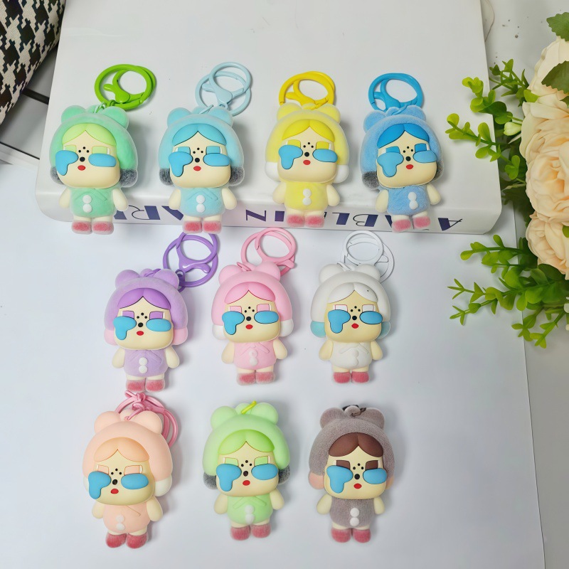 Flocked Crying Baby Keychain Tear Doll Doll Bag Pendant Car Keychain Trendy Flocking Pendant Wholesale