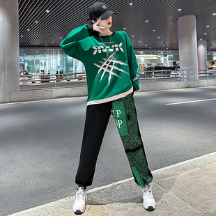 Real Shot Autumn Fashion Brand Hip Hop Women's Crewneck Pullover Printed Long Sleeve Sweat Casual Ghost Shuffle Two-Piece Suit