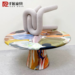 Pastoral Artist Hand-Painted Furnace Oil Painting Painted Table Creative Graffiti Dining Table Fiberglass Leisure Table Small Coffee Table