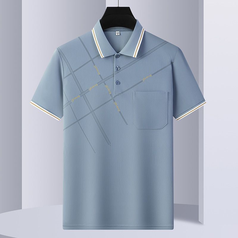 卸売り氷糸polo半袖tシャツ男性中年お父さん襟プリント夏青年運動tシャツ薄手|undefined
