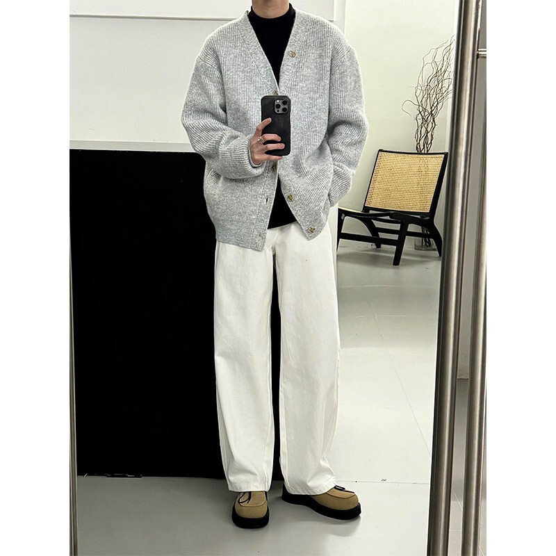 Lazy and Relaxed Style, White Scimitar Wide-Leg Jeans, Men's Straight-Leg Loose Casual Pants, Tall Pants Lazy and Relaxed Style, White Scimitar Wide-Leg Jeans, Men's Straight-Leg Loose Casual Pants, Tall Pants