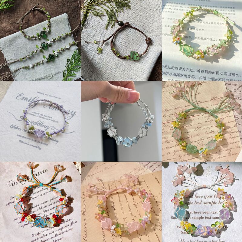 Macrame Monet Garden Butterfly Stone Bracelet Woven Bracelet Forest Style Healing Little Red Book Same Style