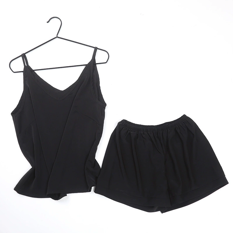 Летний пижамный комплект для женщин,camisole с V-воротом и шортами, подкладка чашек, свободный комфортный крой