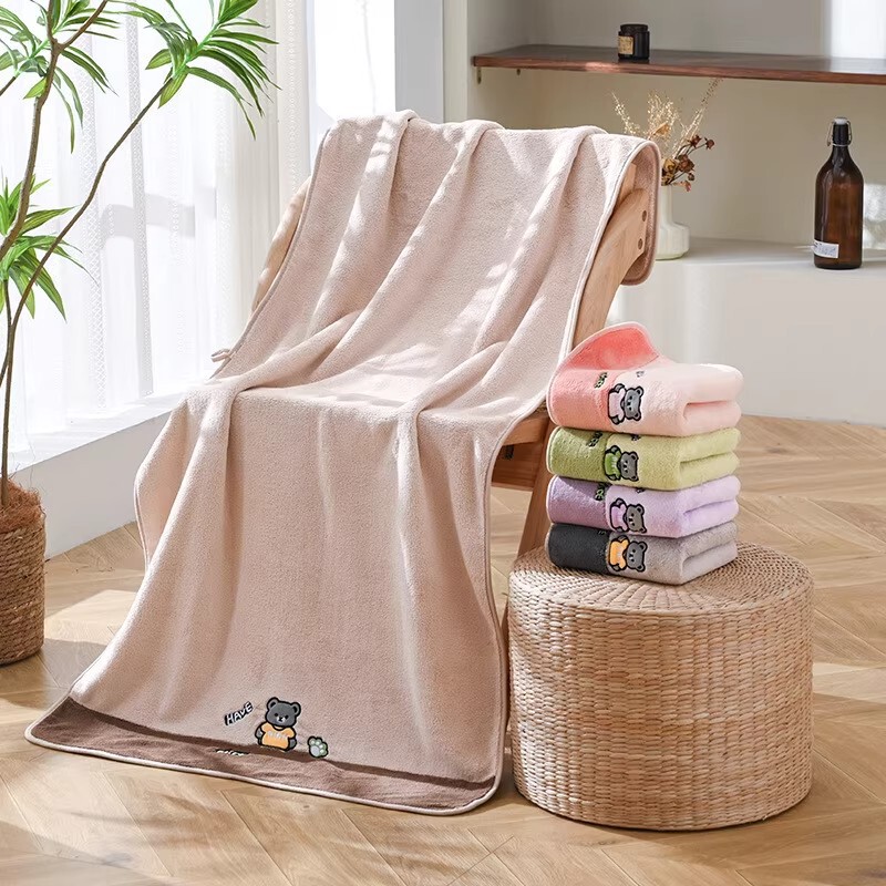 Coral Velvet Cartoon Bear Towel Bath Towel Two-Piece Set Household Soft Thickeneded Embroidered Absorbent Towel Face Towel Absorbent Coral Velvet Cartoon Bear Towel Bath Towel Two-Piece Set Household Soft Thickeneded Embroidered Absorbent Towel Face Towel Absorbent