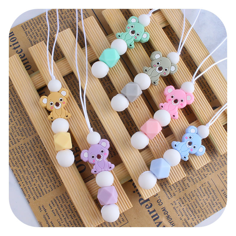 Bebé molar mordedor masticable colgante accesorios de joyería para niños mordedor palo dibujos animados silicona Koala teether collar