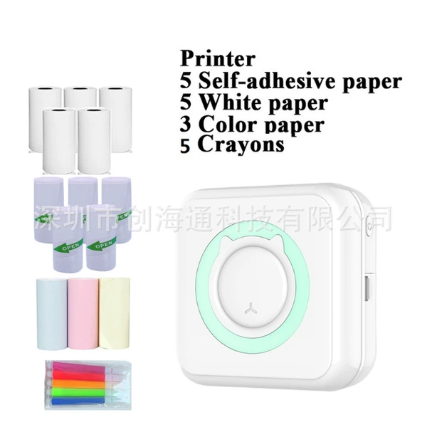 Blue+5 rolls without dry glue+5 rolls of heat sensitivity paper+3 rolls of color paper+color pen