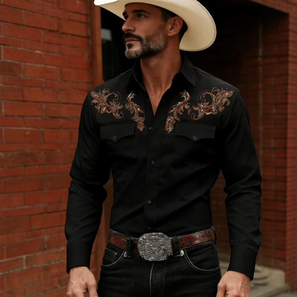 Cross-border Spring and Autumn European and American Style Men's Shirt Retro Ethnic Style Casual Men's Long Sleeve Shirt Casual Wrinkle-Free Shirt