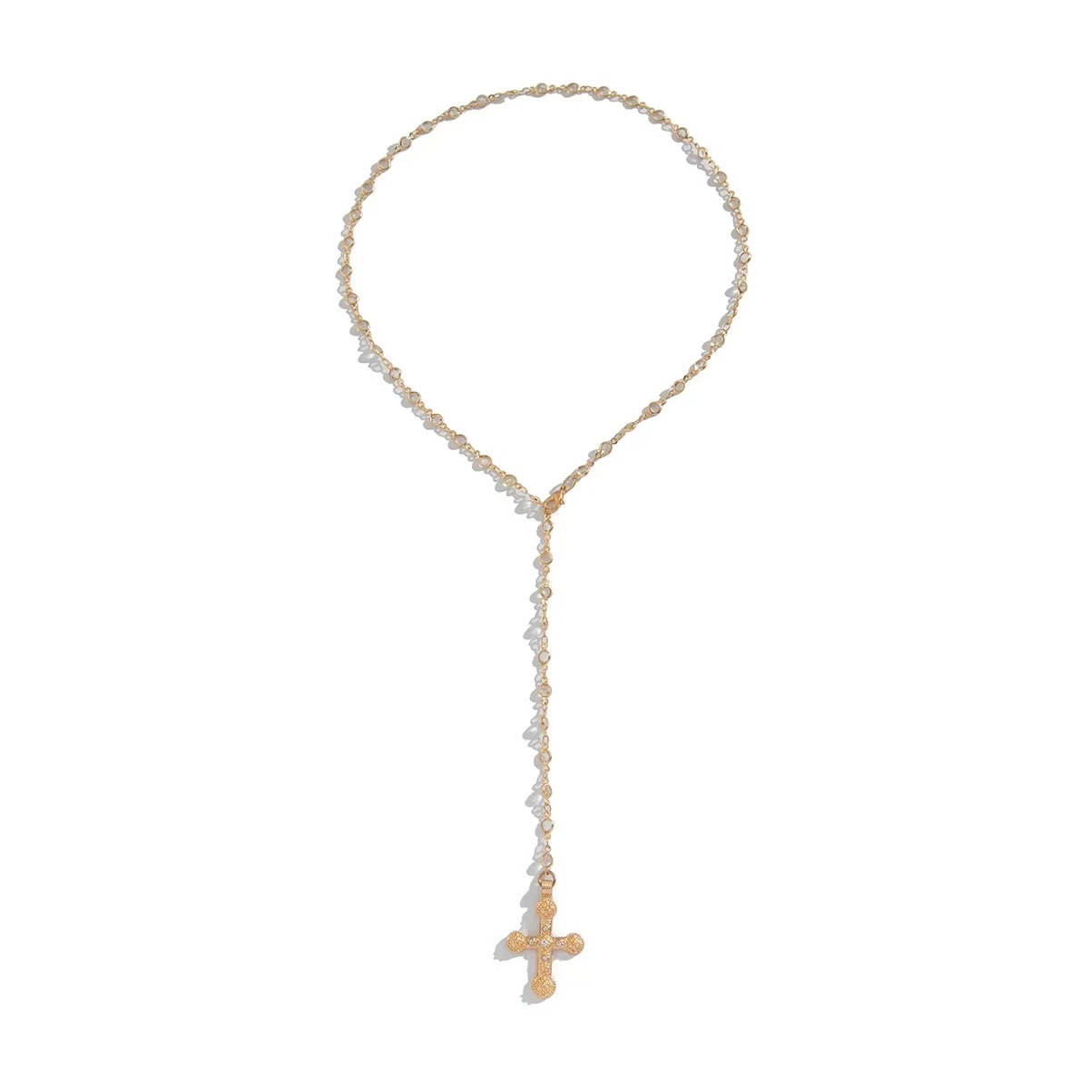 Collier Long Avec Pendentif Croix En Strass Coloré Tendance_voghion.com