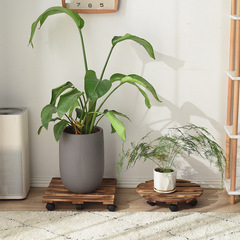 Cross-border gardening creative flower pot stand thick solid wood round tray with wheel mobility 360-degree swivel flower pot stand