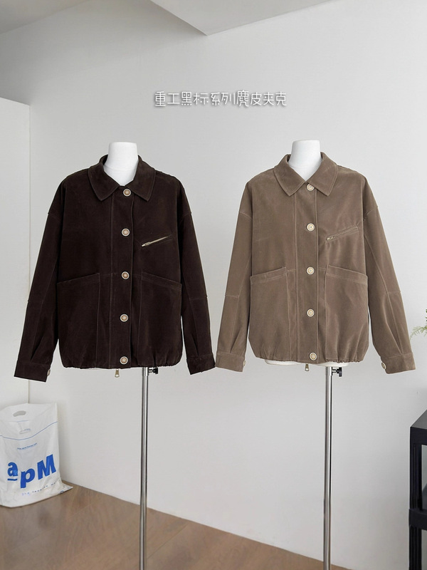 yangzifan 重工黑标系列 麂皮夹克女巨好看的早春秋季工装外套|undefined