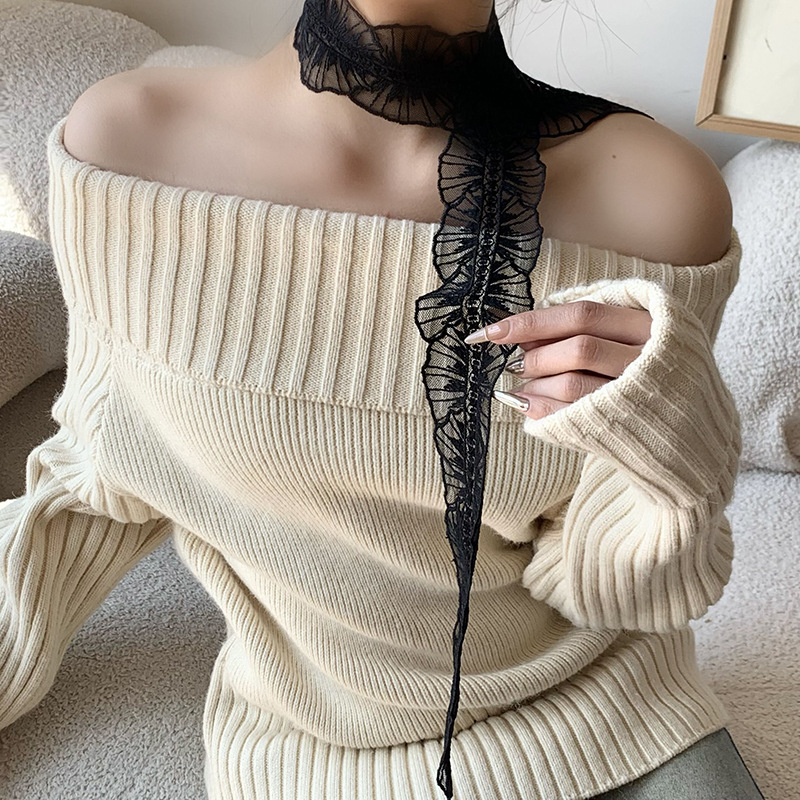 Bufandas de seda de alta calidad coreana bufandas de encaje de encaje de la atmósfera del bosque de la sensación de correa de cabello atado bufandas de seda