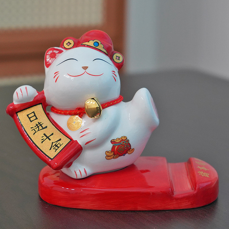 陶瓷小招财猫存钱罐花艺花篮搭配小摆件创意年会礼品|undefined