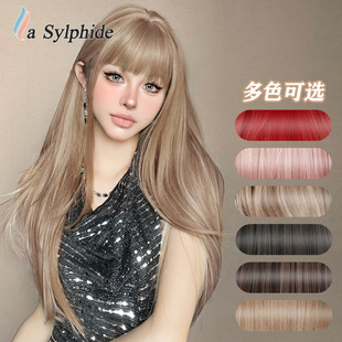 Europe and the United States cross-border white gold sea king red air bangs simulation temperament long straight hair chemical fiber high temperature silk wig wigs