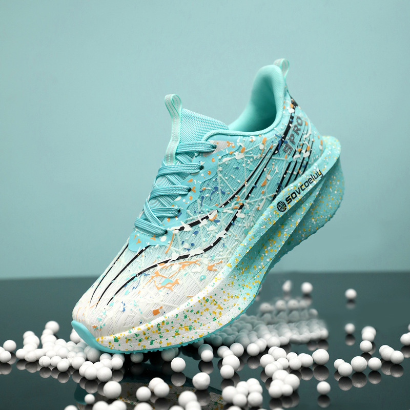 2025 new running shoes with carbon plate, unisex, mesh upper, breathable, lightweight, shock-absorbing, non-slip, wear-resistant, sports shoes for students