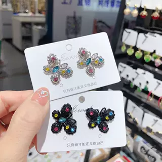 甜酷风个性ins小众设计感925银针黑色蝴蝶耳钉耳饰工厂耳环女批发