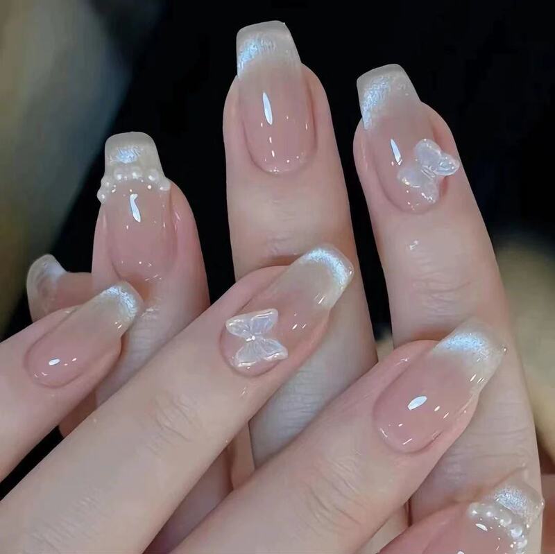 【Zhuang Zhou Dreaming of Butterflies】Handmade Luxury Aurora Cat-Eye Butterfly Nail Art, Simple and Elegant for Students, Enhances Complexion 【Zhuang Zhou Dreaming of Butterflies】Handmade Luxury Aurora Cat-Eye Butterfly Nail Art, Simple and Elegant for Students, Enhances Complexion