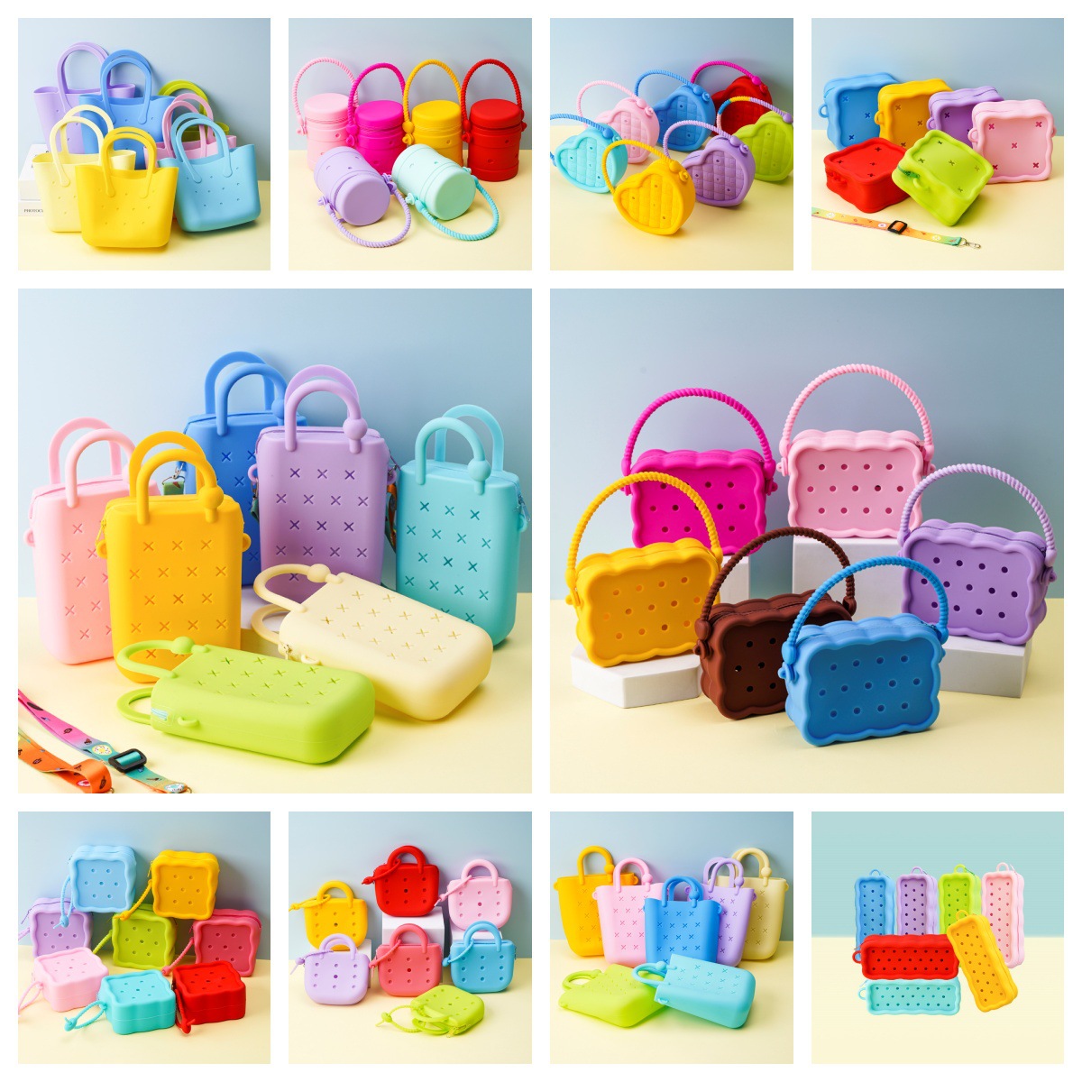 洞洞硅胶包方形爱心手提沙滩包儿童零钱包学生书包挂件耳机收纳包