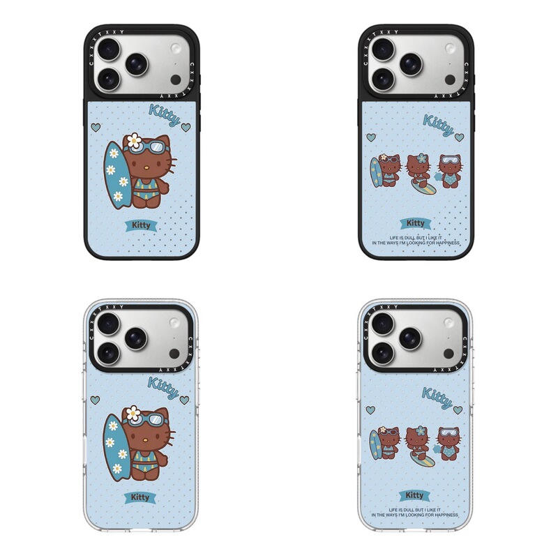 Trendy brand collaboration summer bikini KT surfing black Kitty protective case for iPhone 18 Pro/17 Pro