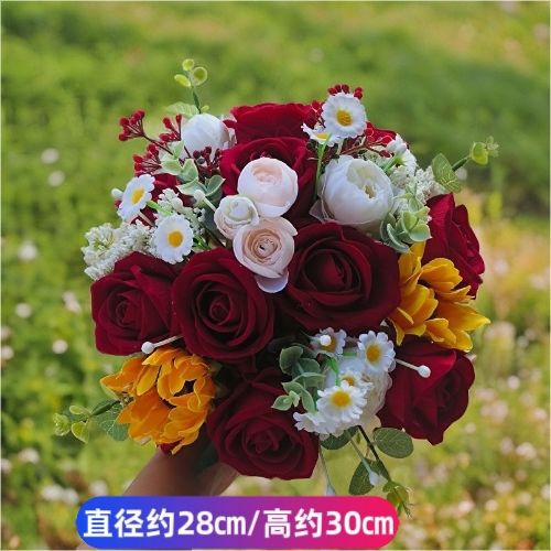 手捧花新娘结婚红色玫瑰新款森系婚礼仿真花拍照道具领证捧花球|undefined