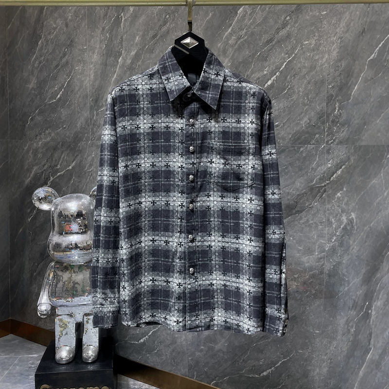 2026 Autumn/Winter New CH Classic Patchwork Long-Sleeve Shirt with Cross-Embroidered Pattern and Plaid Print