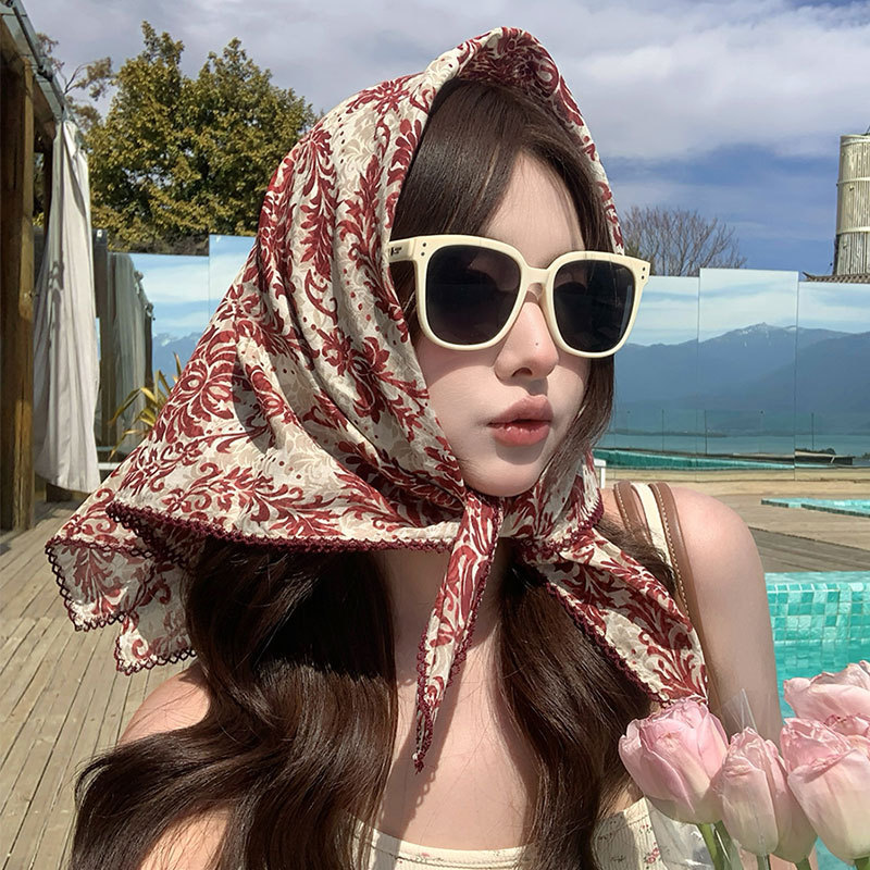 レトロブルーグレートーン小さな正方形のスカーフ女性のための 2025 新しい夏のハイエンドスカーフ韓国スタイルのスカーフ多用途卸売|undefined