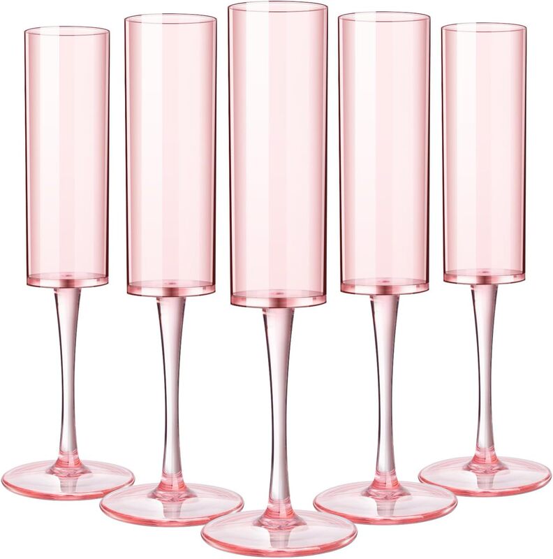 5.5oz Pink Plastic Champagne Glasses Reusable Goblet Wedding Champagne Glasses Not Easily Broken Shatterproof