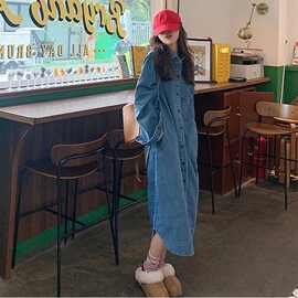 2026春秋新款冷淡风女装高级感长款法式仿牛仔长袖衬衫连衣裙