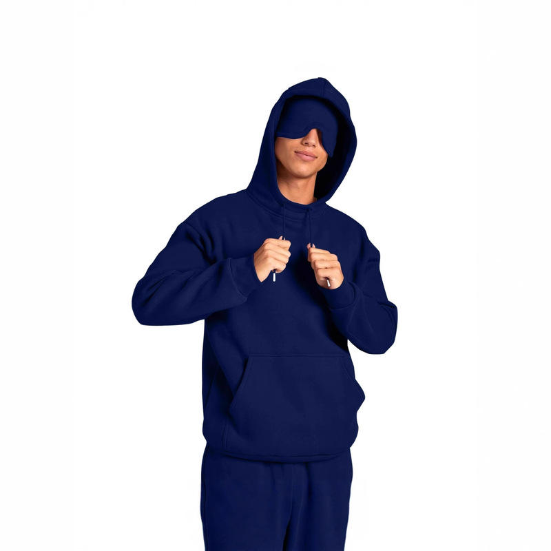 2025 European and American Men's New Pure Color Men's Autumn and Winter Casual Sweatshirt with Eye Mask Hooded Sweatshirt