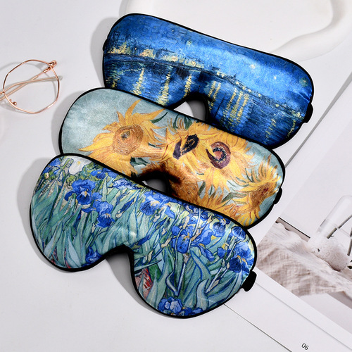 Cross-border new Van Gogh sunflower pattern eye mask, light-blocking sleep eye mask, retro portable high-quality eye mask, wholesale