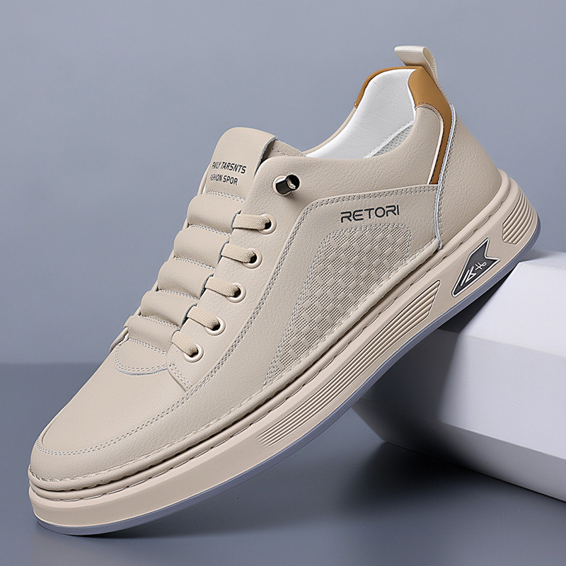Zapatos de skate para hombres primavera 2026 nuevos zapatos deportivos casuales transpirables de cuero jóvenes moda coreana versátil zapatos blancos para hombres