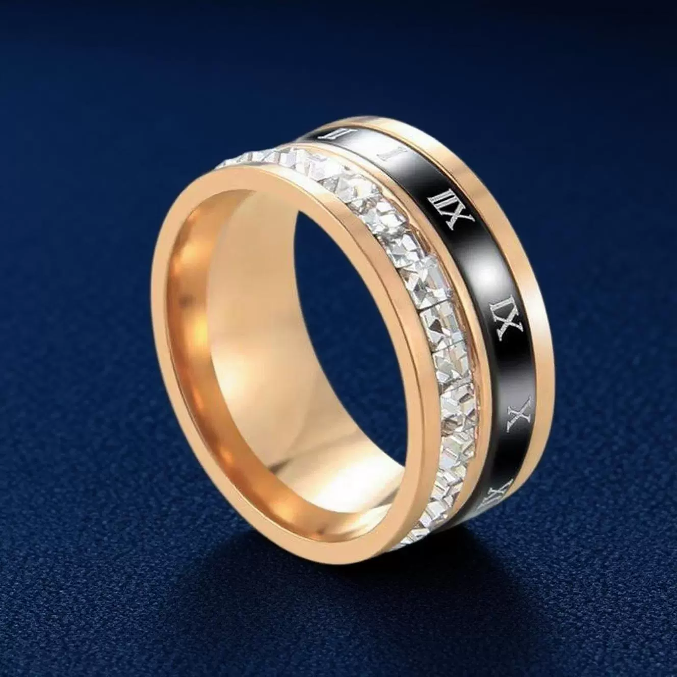 不锈钢戒指镶钻饰品批发转动罗马数字钛钢戒指不掉色指环手饰批发