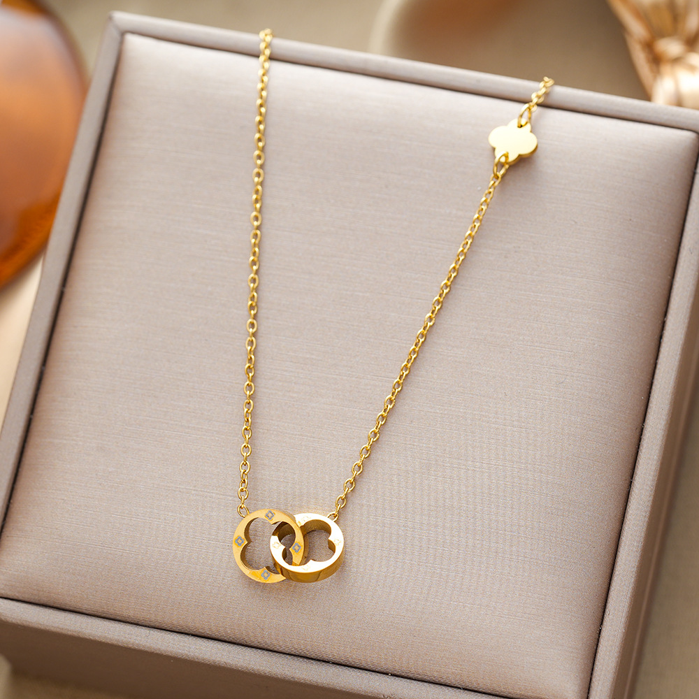 Cross-border Hot Sale Elegant and Personalized Women's Pure Titanium Steel Necklace with Electrolysis 18K Gold Clavicle Chain Necklace Jewelry Fadeless