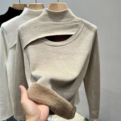高品質2022秋冬洋氣加絨加厚半高領毛衣加厚壹體絨打底衫女士內搭