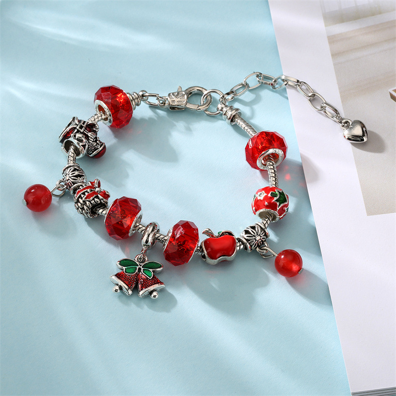 Europa y América DIY con cuentas de hueso de serpiente cadena cuentas de vidrio muñeco de nieve pulsera de árbol de Navidad campana de Navidad de regalo pulsera de Navidad