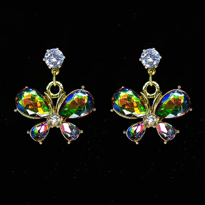 1 Pair Lady Butterfly Plating Inlay Alloy Zircon Drop Earrings display picture 3