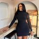 European and American style ins foreign trade Women's solid color round neck long-sleeved top pullover Dress hip skirt trendy women's Dress