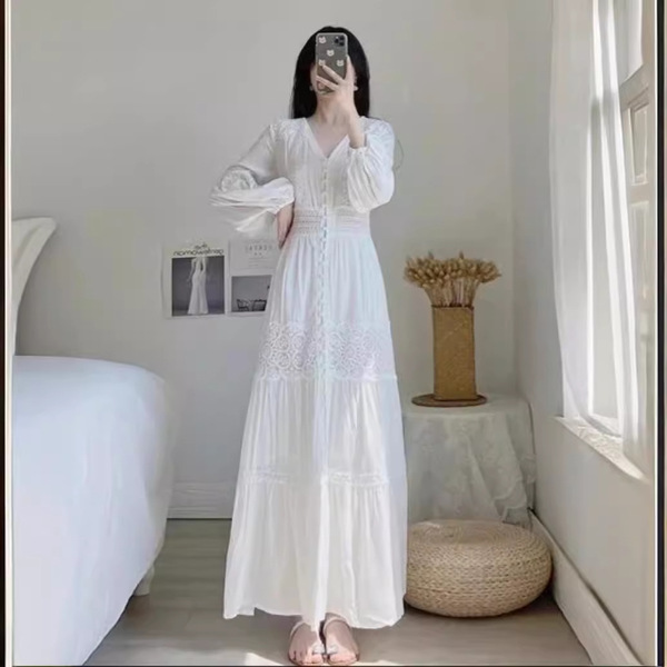 Ethnic white lace beach dress